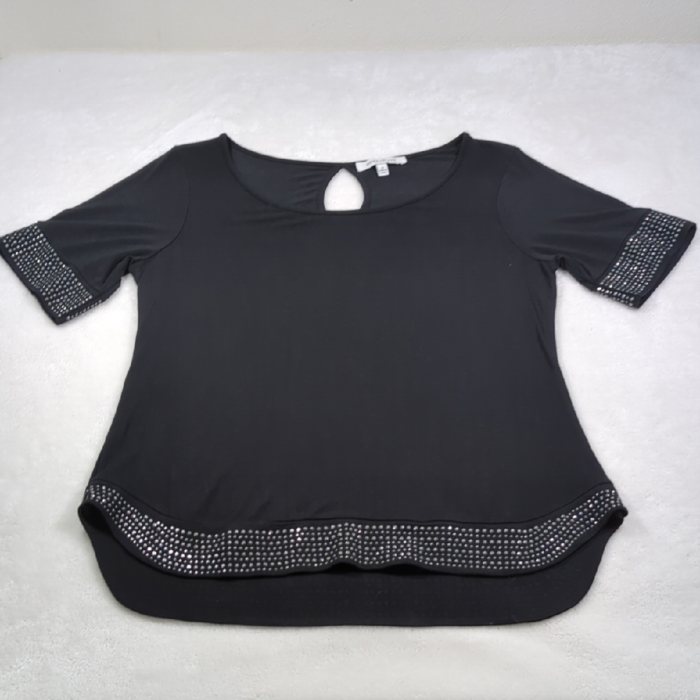 Rose + Olive M black Studded Knit Top NWOT